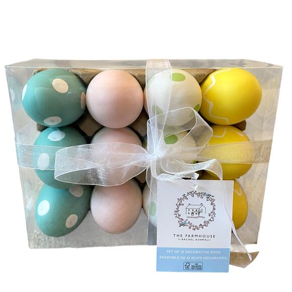 The Farmhouse Easter Eggs Boxed Set of 12 Pastel Colors Polka Dot Spring Decor - Picture 7 of 14